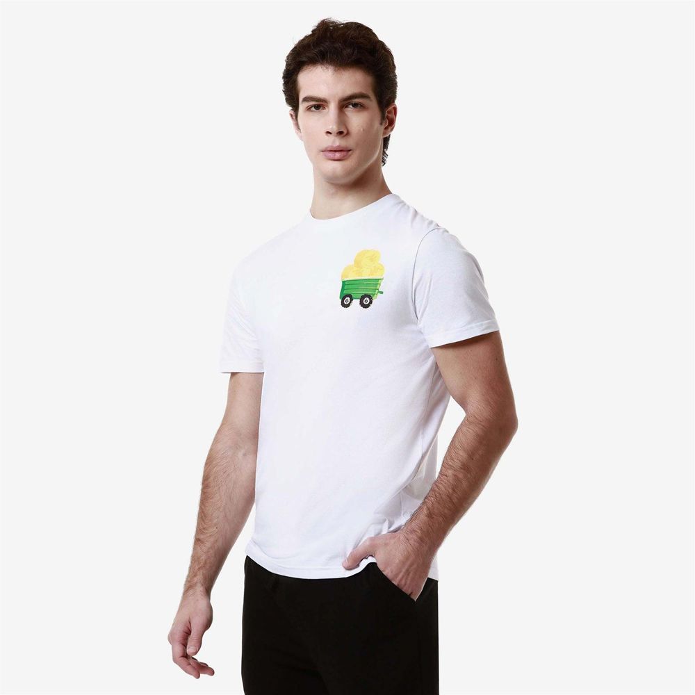 Men Kappa Authentic Graphik Leven T-Shirt White | 917268-EHF