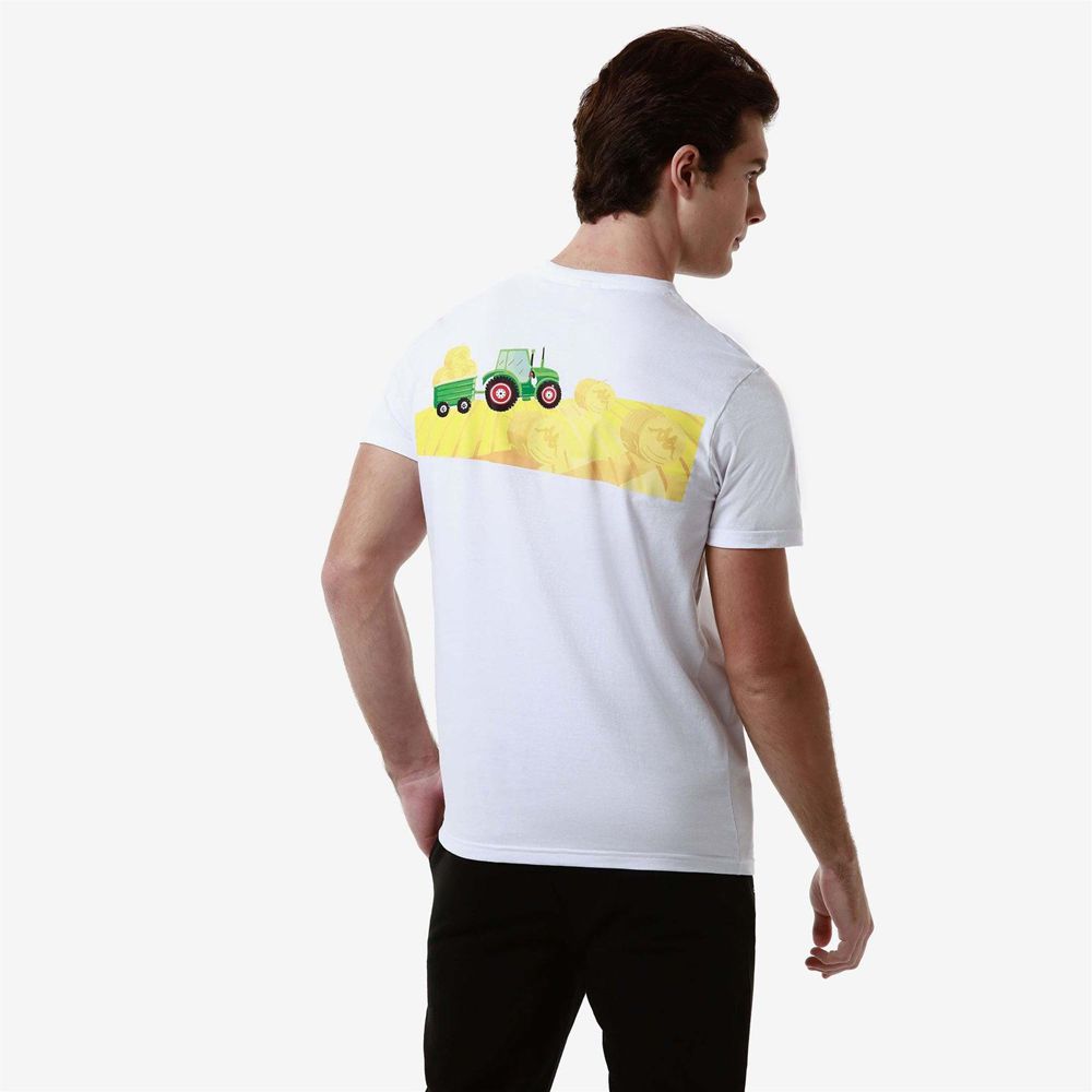 Men Kappa Authentic Graphik Leven T-Shirt White | 917268-EHF