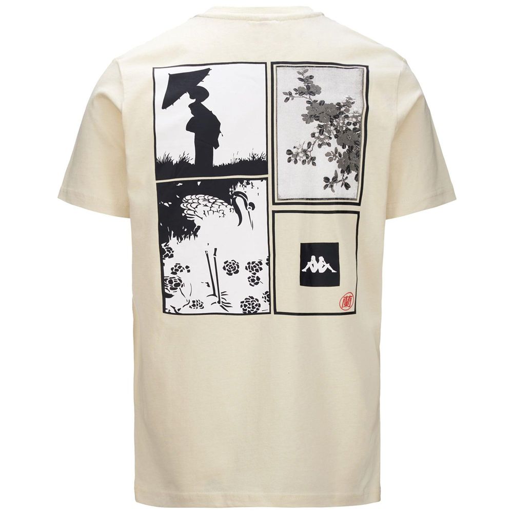 Men Kappa Authentic Jpn Glifer T-Shirt Beige | 364258-ZWO