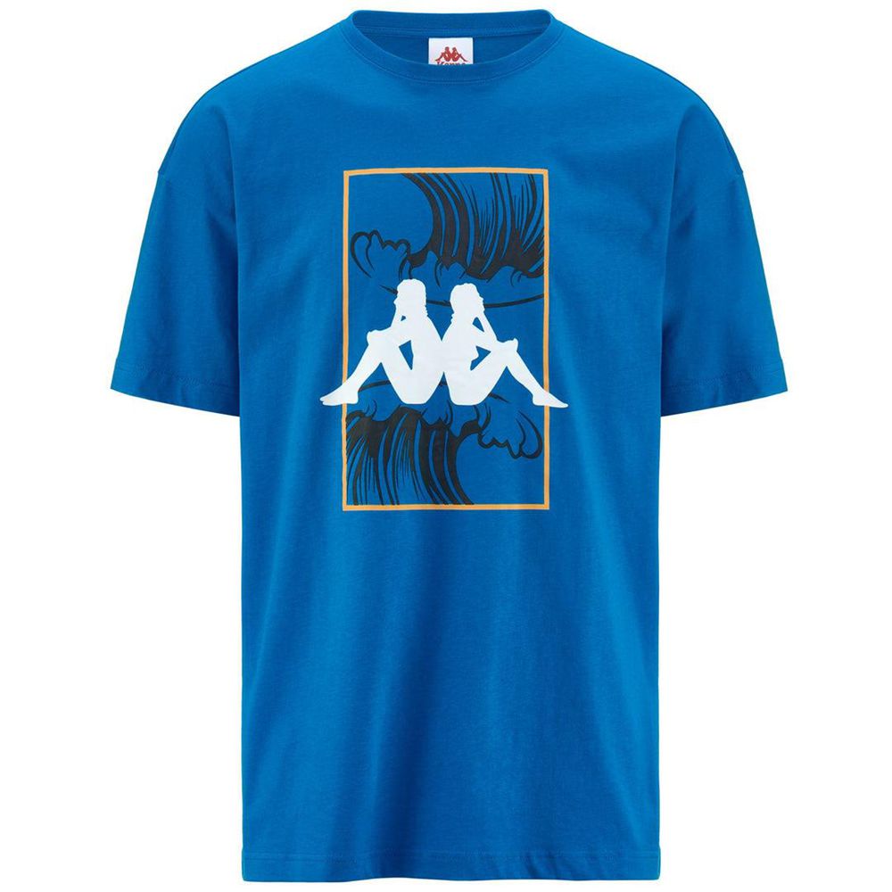 Men Kappa Authentic Sand Piros T-Shirt Blue | 796053-PRL