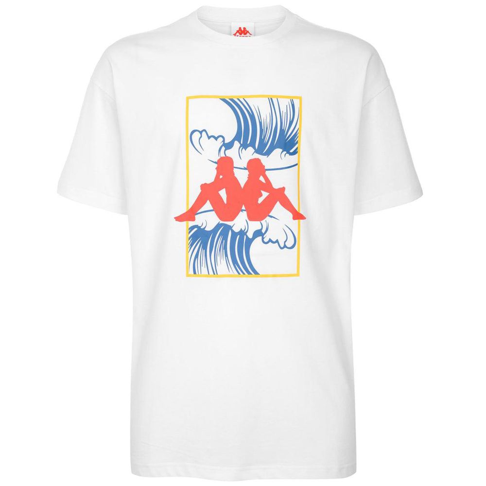 Men Kappa Authentic Sand Piros T-Shirt White | 014638-LVS