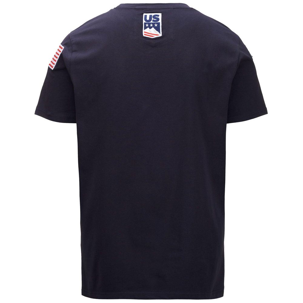 Men Kappa Ayba2 Flag Us T-Shirt Navy | 940713-GFA