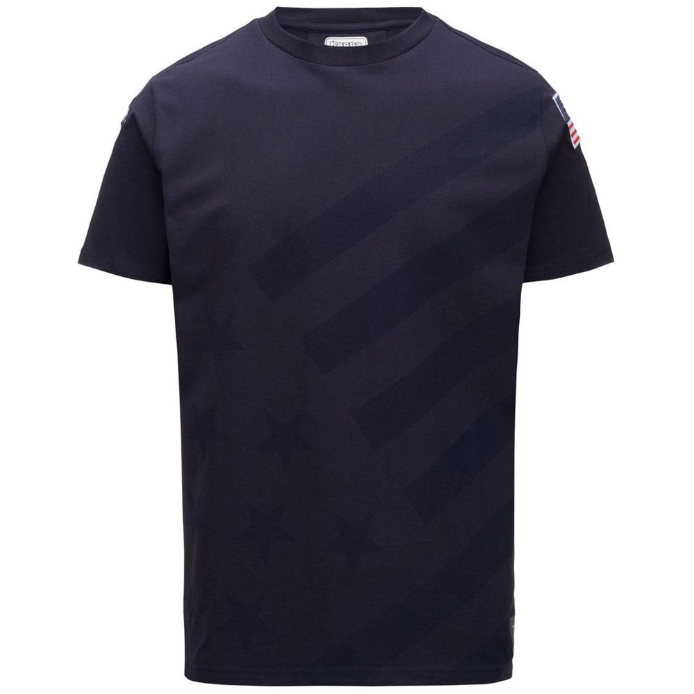 Men Kappa Ayba2 Flag Us T-Shirt Navy | 940713-GFA