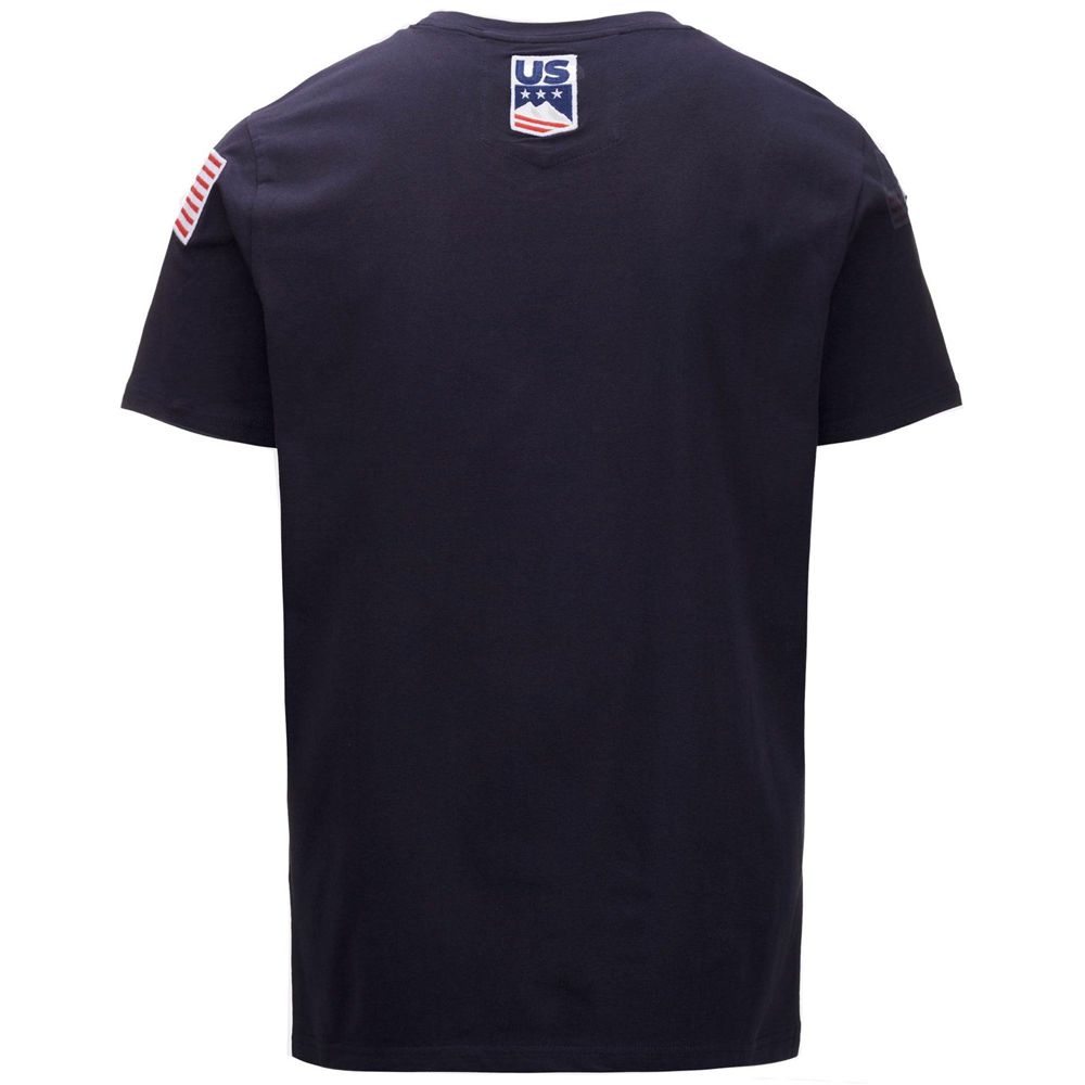 Men Kappa Ayba2 Usa Us T-Shirt Navy | 051482-KFX