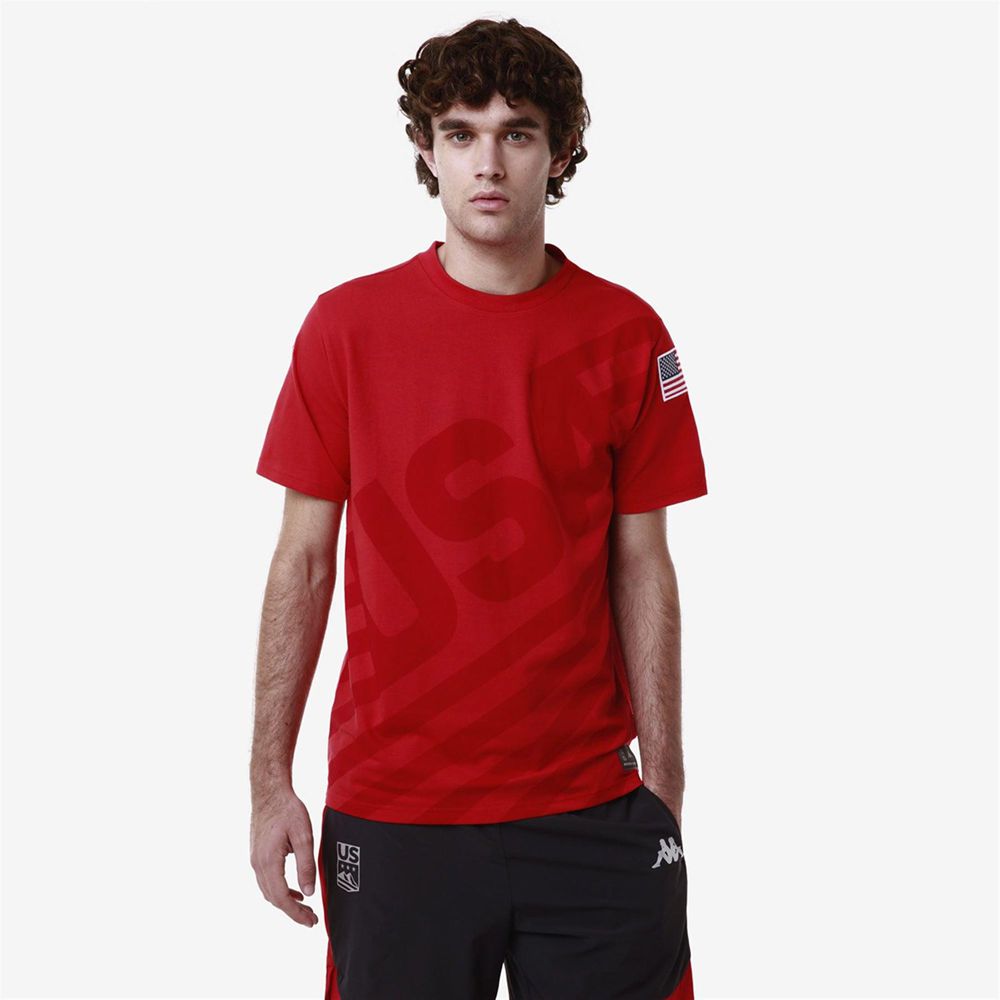 Men Kappa Ayba2 Usa Us T-Shirt Red | 643801-EFW