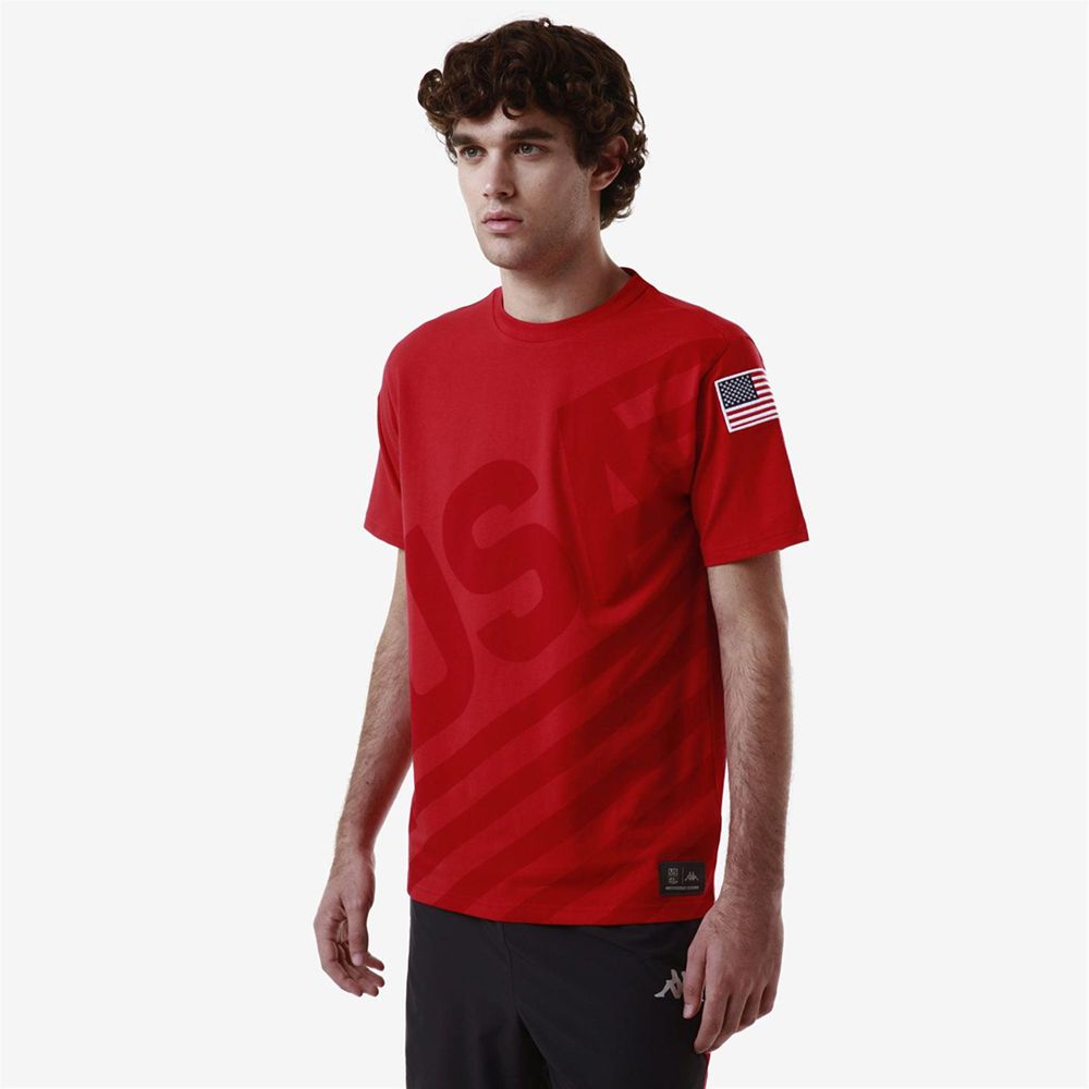 Men Kappa Ayba2 Usa Us T-Shirt Red | 643801-EFW