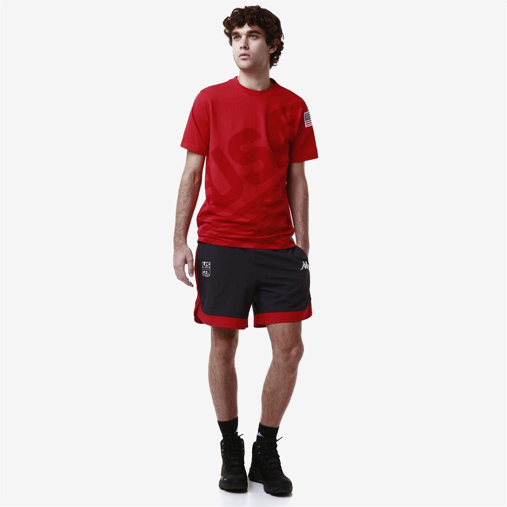 Men Kappa Ayba2 Usa Us T-Shirt Red | 643801-EFW