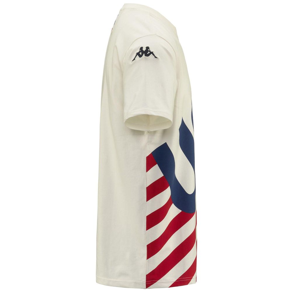 Men Kappa Ayba2 Usa Us T-Shirt White | 460589-IGJ