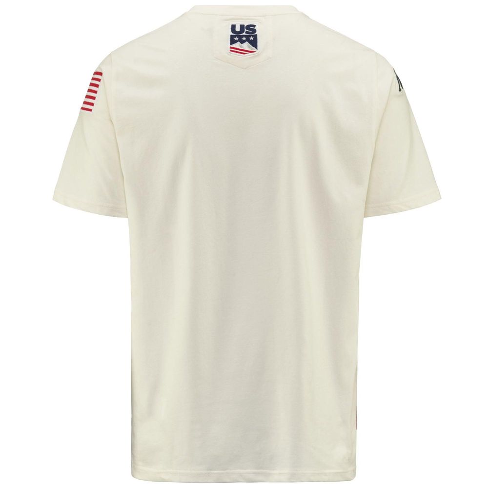 Men Kappa Ayba2 Usa Us T-Shirt White | 460589-IGJ