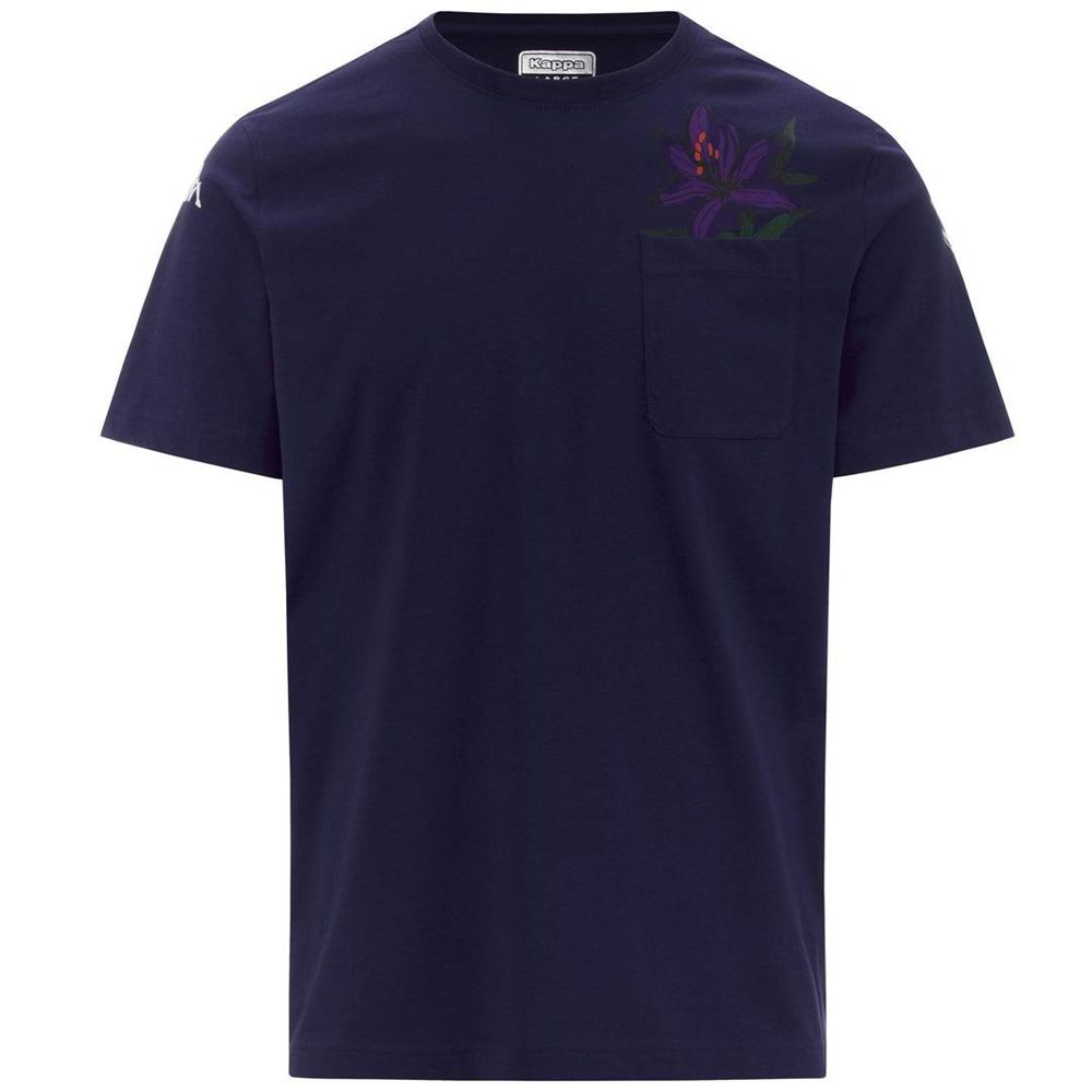 Men Kappa Ferrox Fiorentina T-Shirt Navy | 624083-JWL