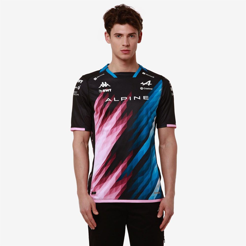 Men Kappa Kombat 2024 Gasly Alpine F1 Jersey Black | 089374-QJH