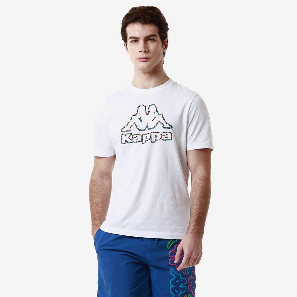 Men Kappa Logo Fario T-Shirt White | 128703-VQI