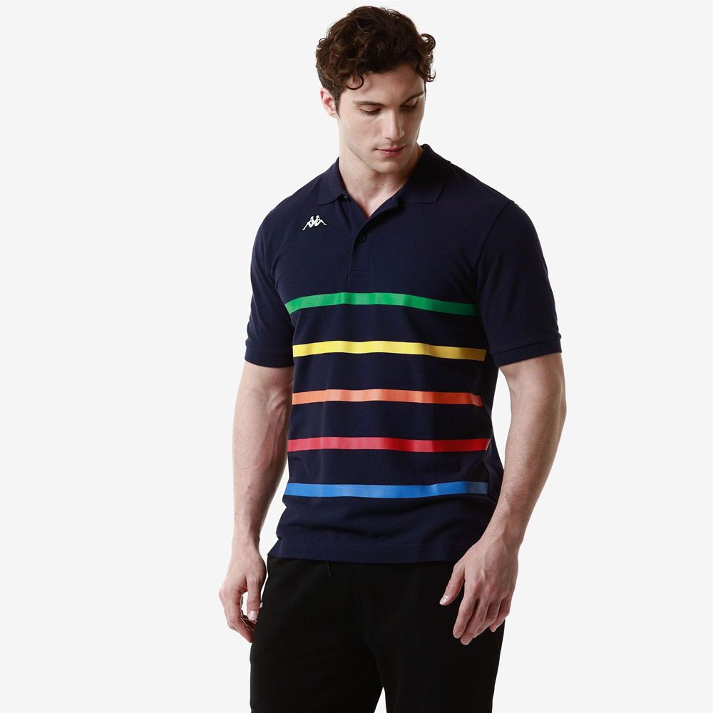 Men Kappa Logo Feystripe Polo Shirt Navy | 815326-OUS