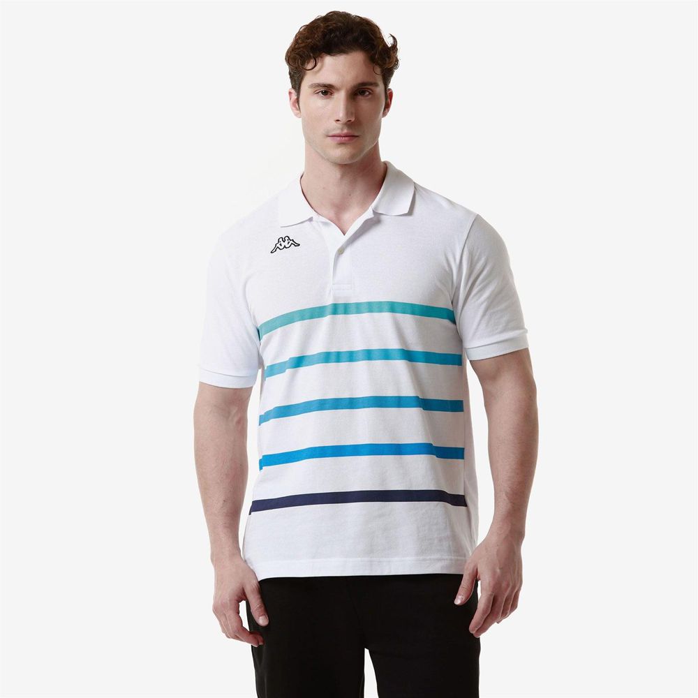 Men Kappa Logo Feystripe Polo Shirt White | 459032-DHI