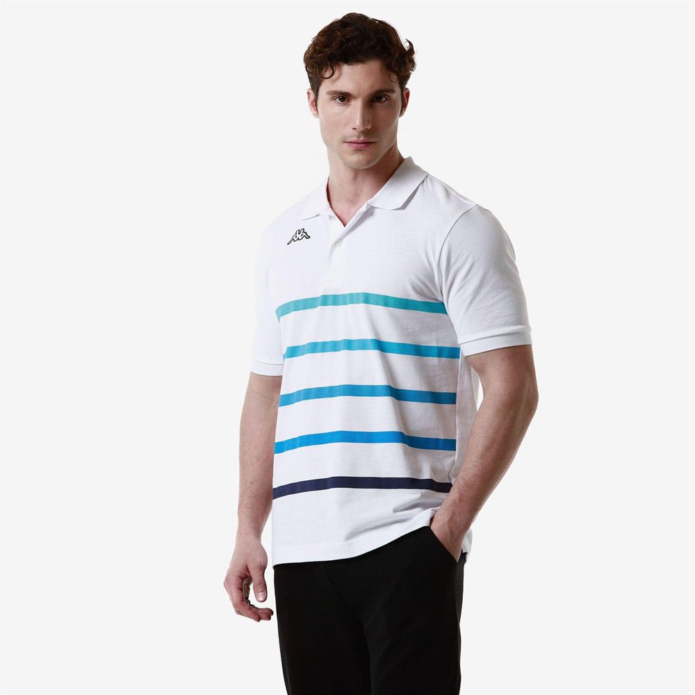 Men Kappa Logo Feystripe Polo Shirt White | 459032-DHI