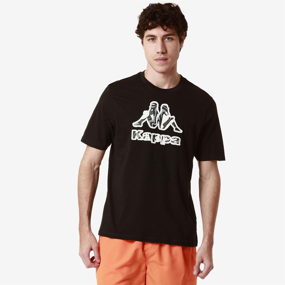 Men Kappa Logo Fioro T-Shirt Black | 740315-CIK