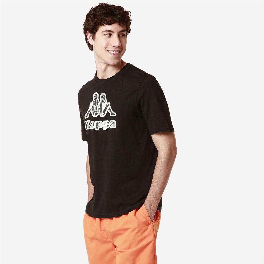 Men Kappa Logo Fioro T-Shirt Black | 740315-CIK