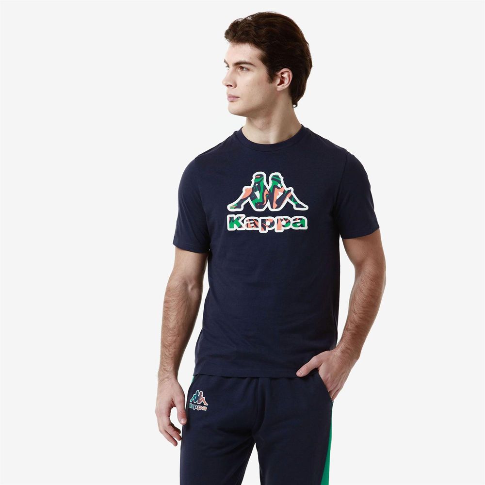 Men Kappa Logo Fioro T-Shirt Navy | 548306-URY