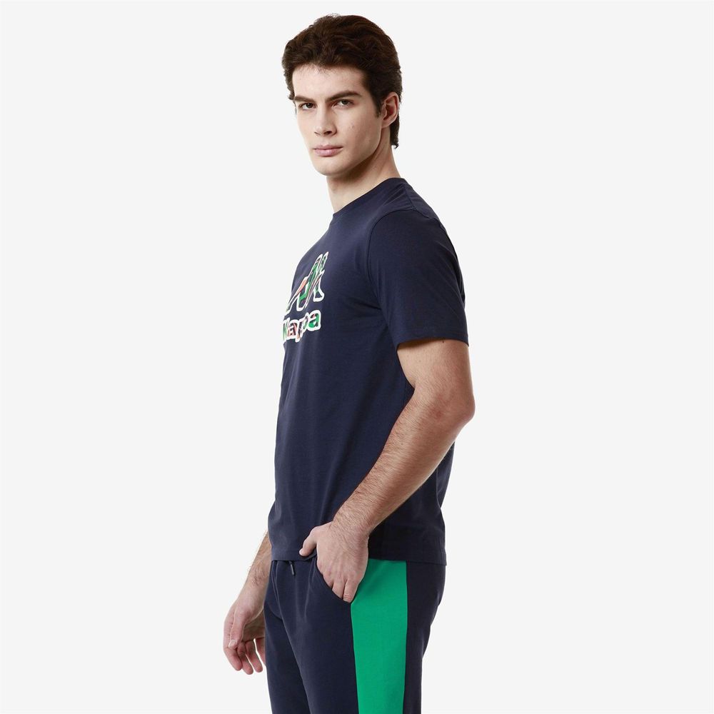 Men Kappa Logo Fioro T-Shirt Navy | 548306-URY