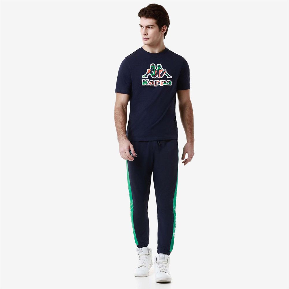 Men Kappa Logo Folio Pants Blue | 371208-UHZ