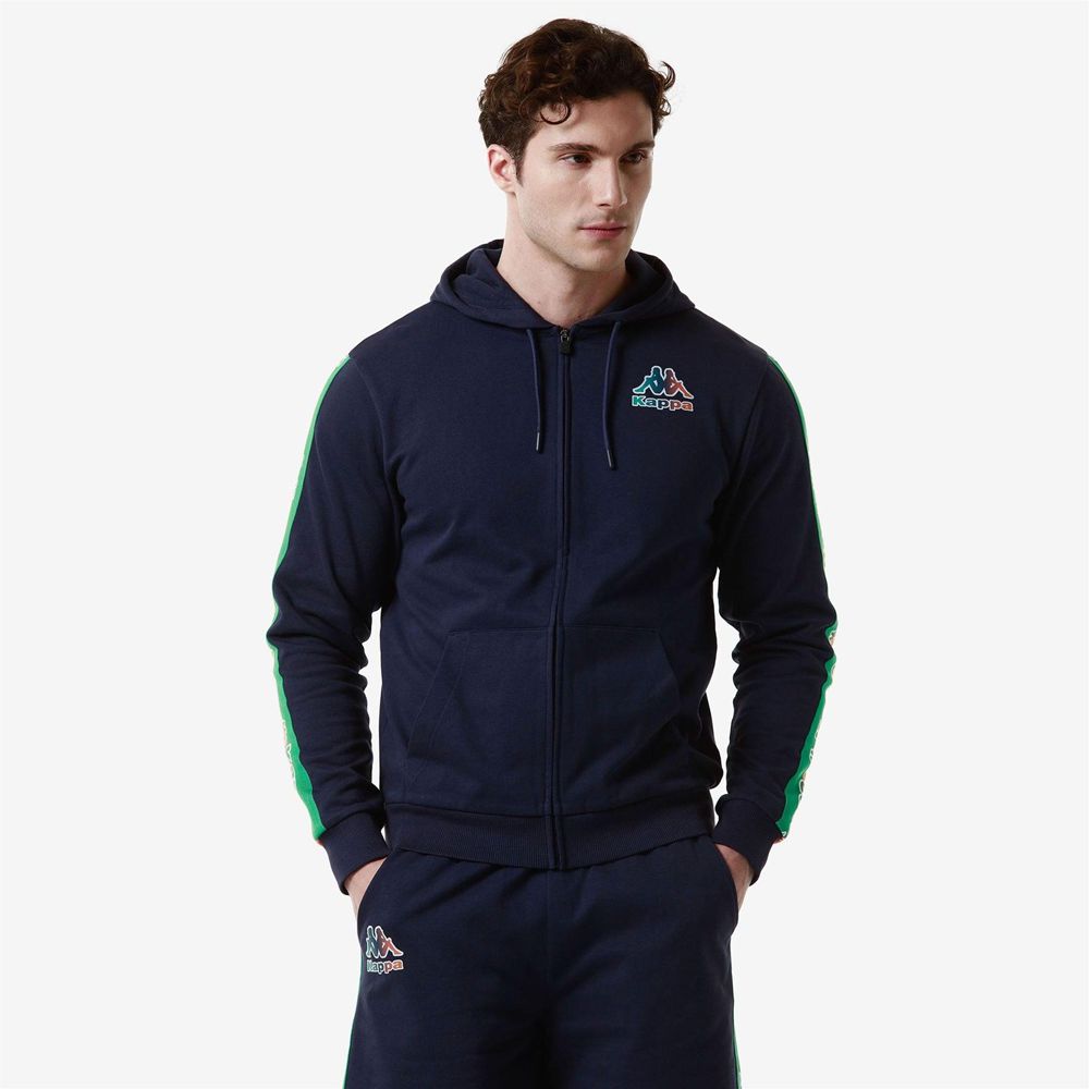 Men Kappa Logo Fomino Hoodie Navy | 693754-VCL