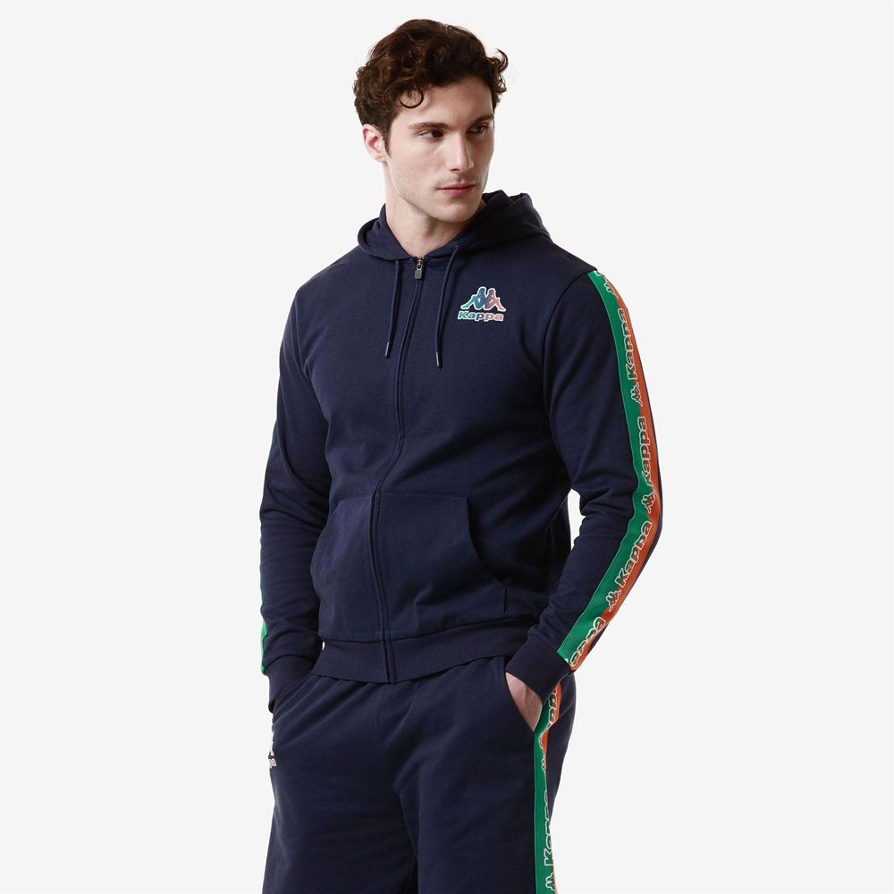 Men Kappa Logo Fomino Hoodie Navy | 693754-VCL