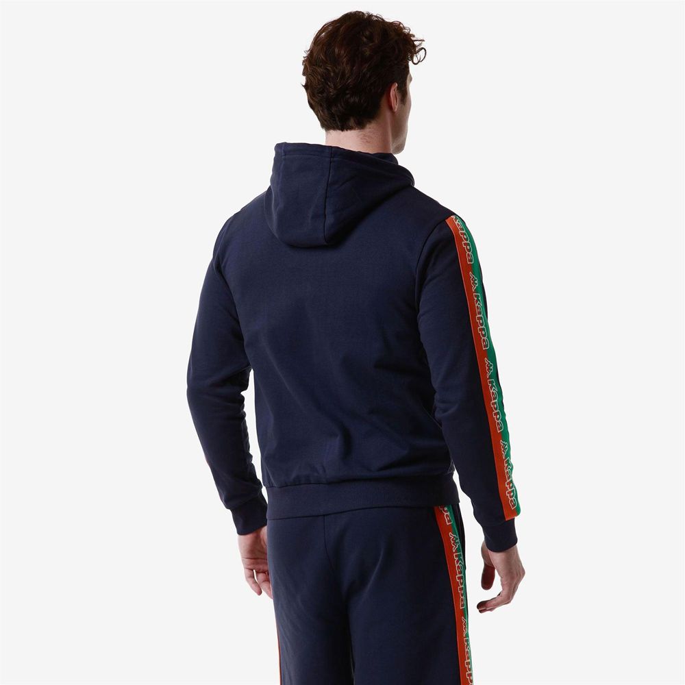 Men Kappa Logo Fomino Hoodie Navy | 693754-VCL