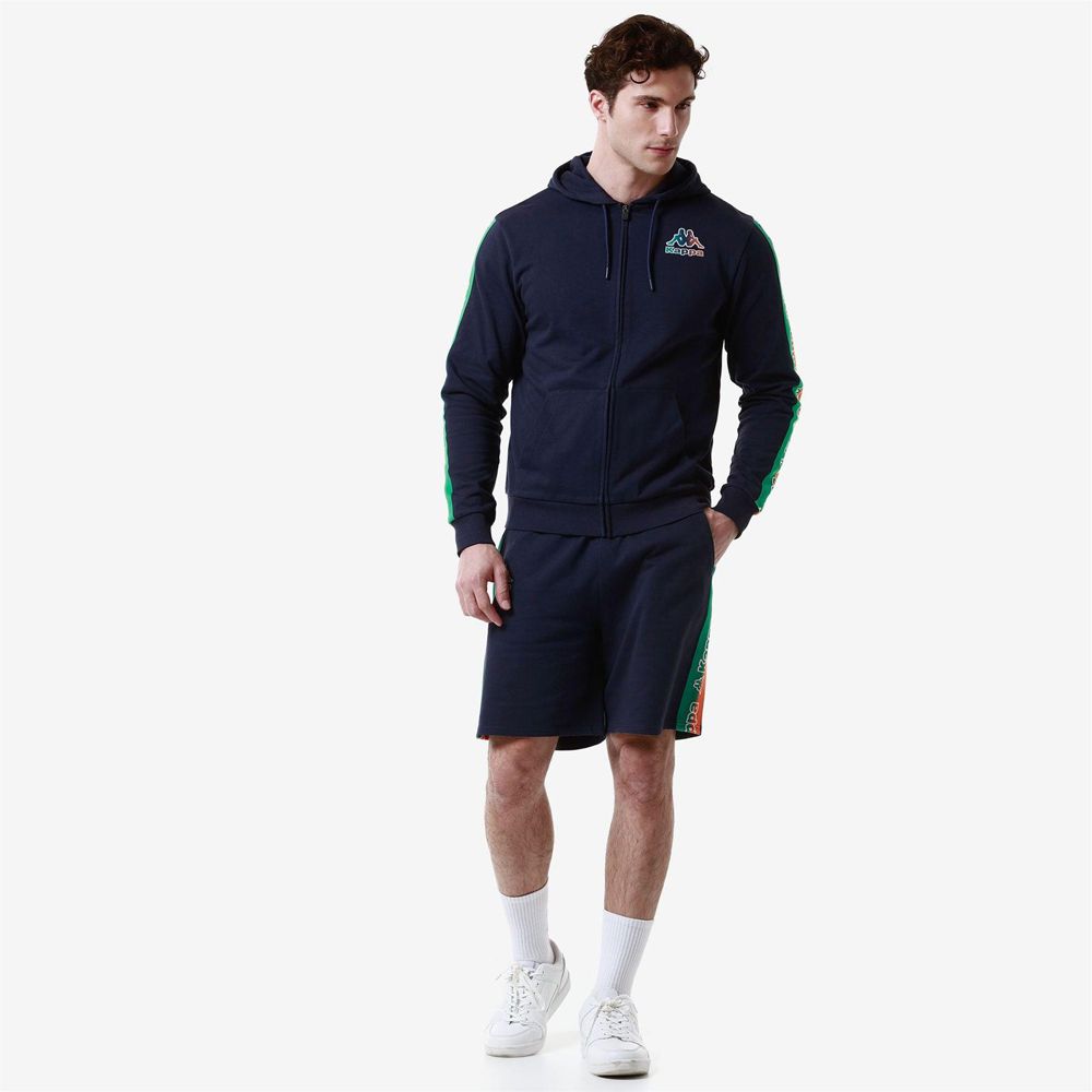 Men Kappa Logo Fomino Hoodie Navy | 693754-VCL