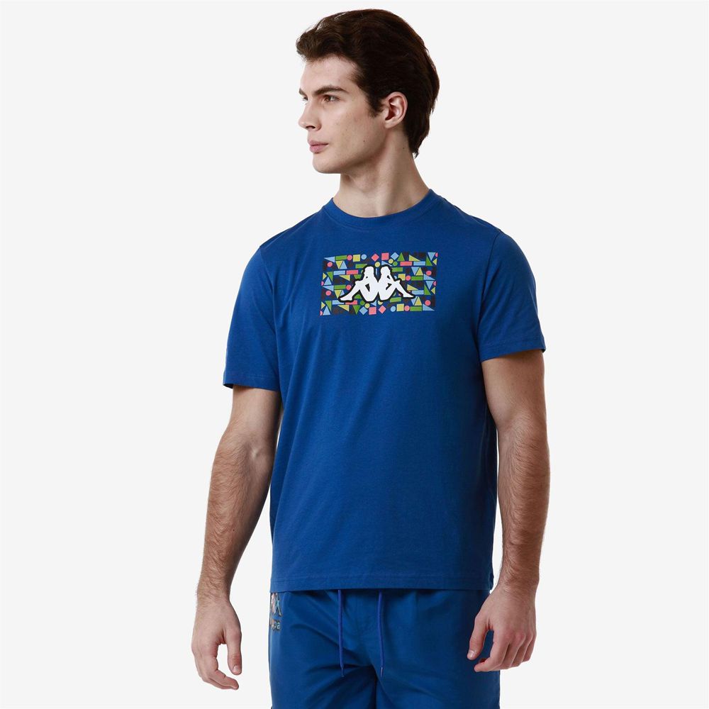 Men Kappa Logo Frezami T-Shirt Blue | 843769-QJT