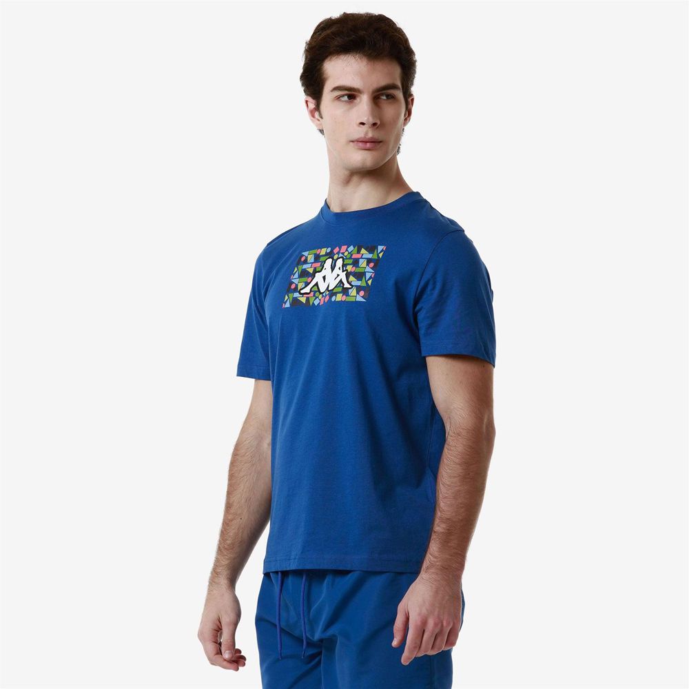 Men Kappa Logo Frezami T-Shirt Blue | 843769-QJT