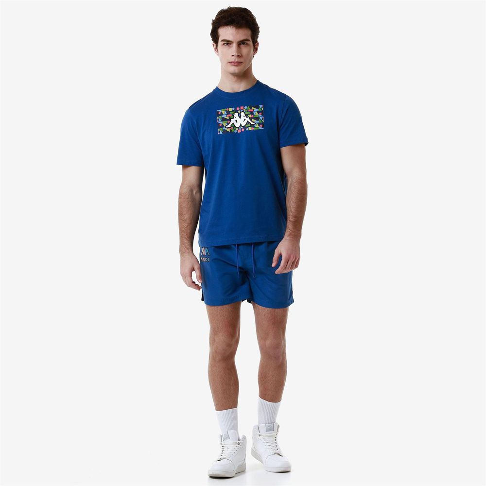 Men Kappa Logo Frezami T-Shirt Blue | 843769-QJT