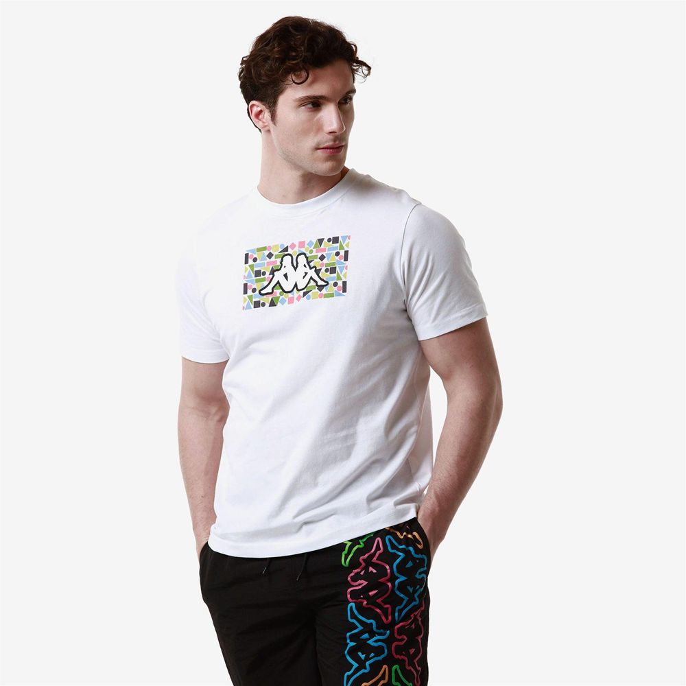 Men Kappa Logo Frezami T-Shirt White | 683719-XRZ