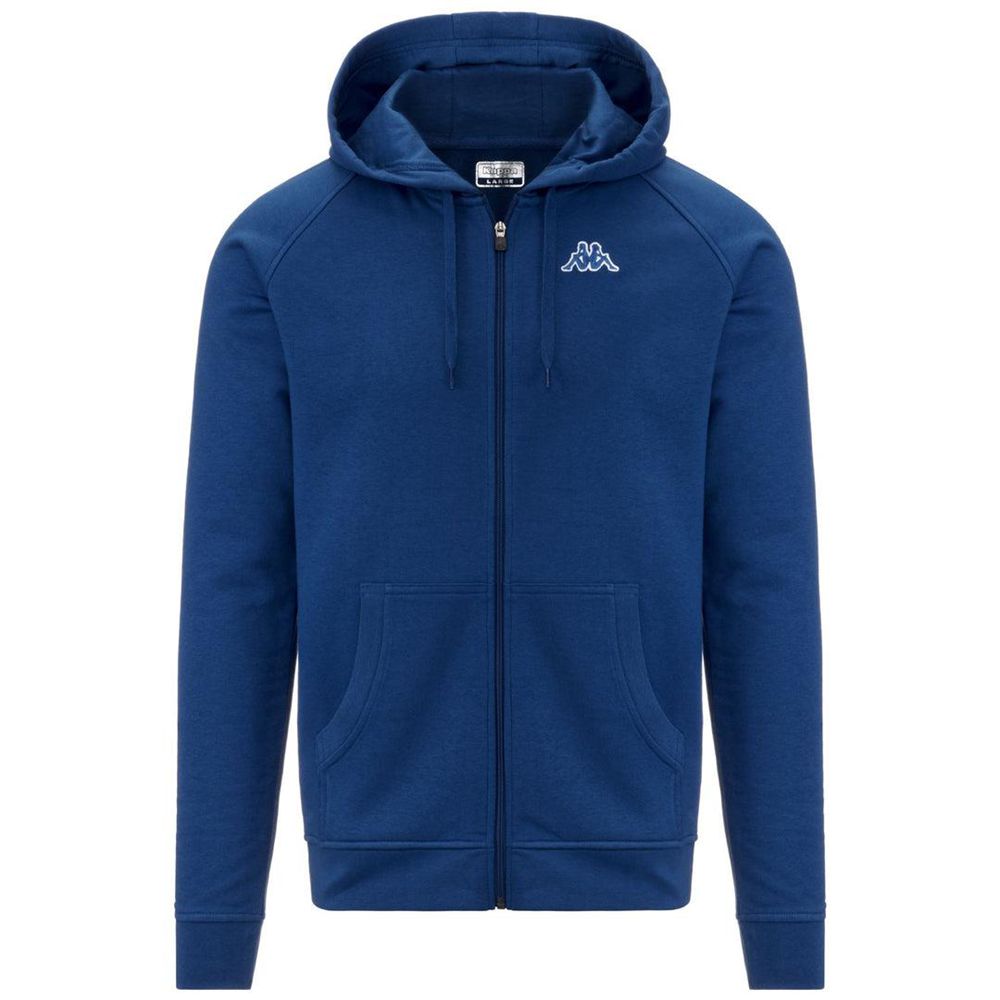 Men Kappa Logo Jackus Slim Hoodie Blue | 109238-TRC