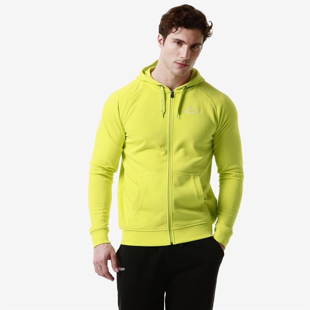 Men Kappa Logo Jackus Slim Hoodie Yellow | 596824-OVL