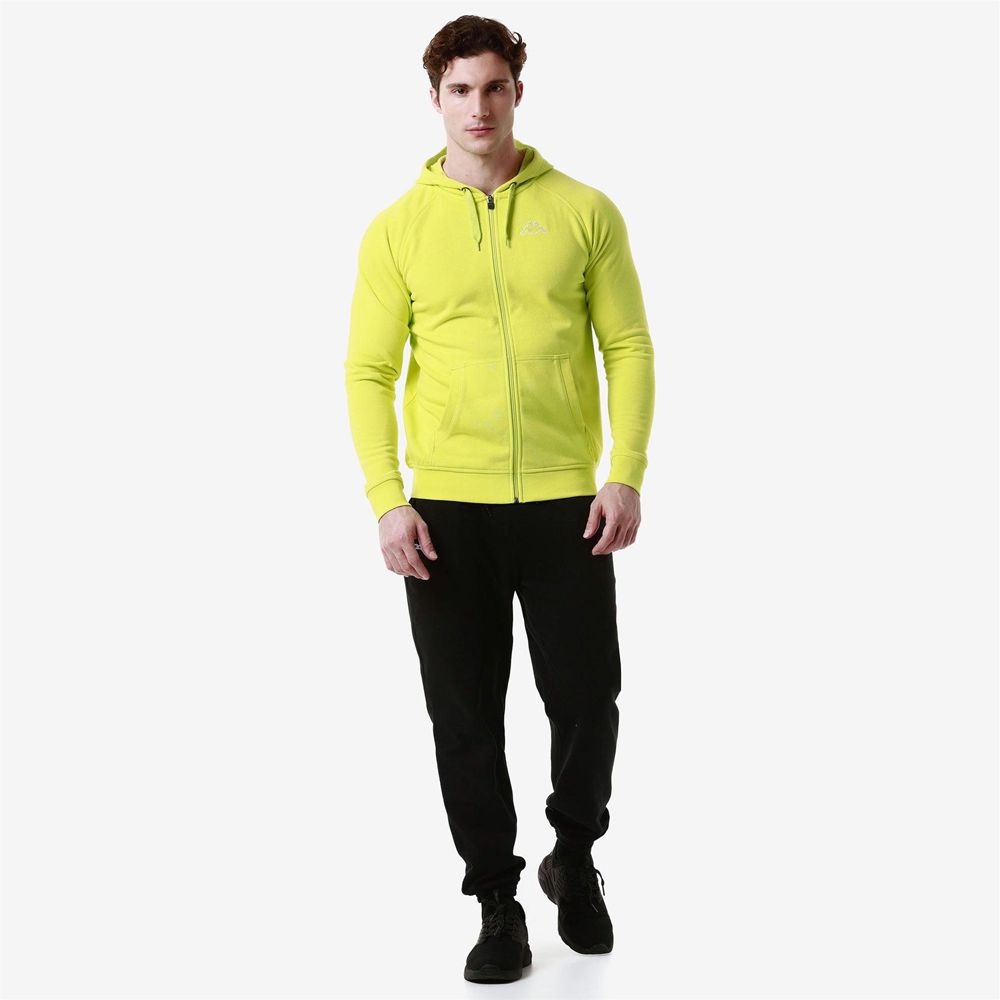 Men Kappa Logo Jackus Slim Hoodie Yellow | 596824-OVL