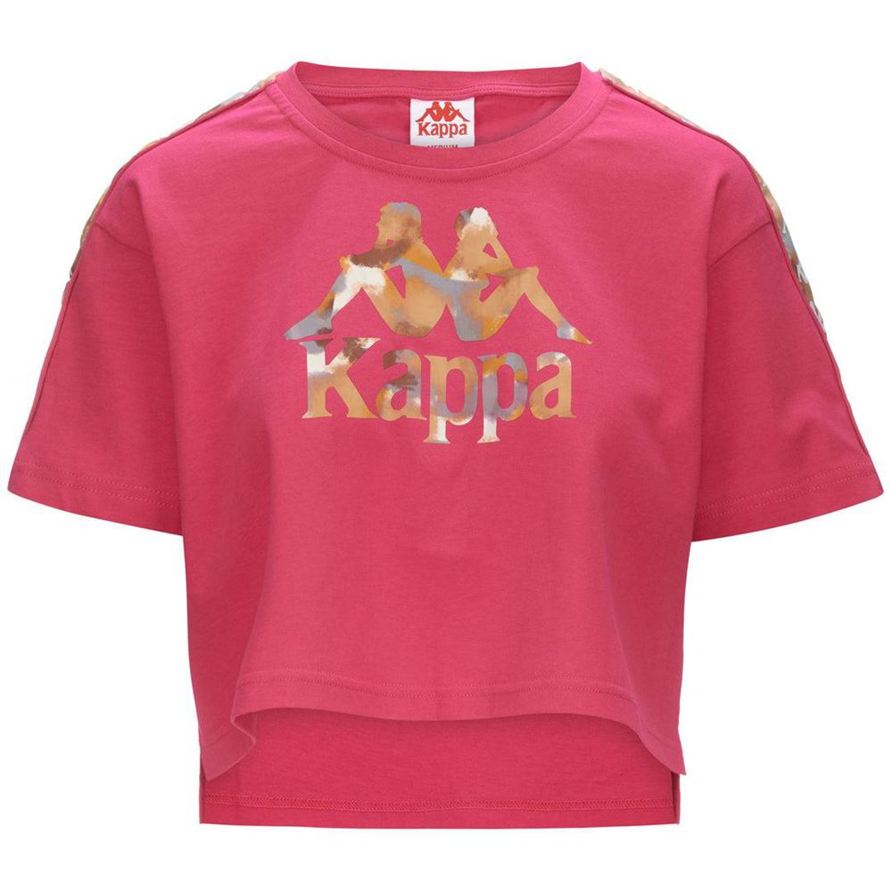 Women Kappa 222 Banda Vapua Graphiktape T-Shirt Pink | 786439-KUY