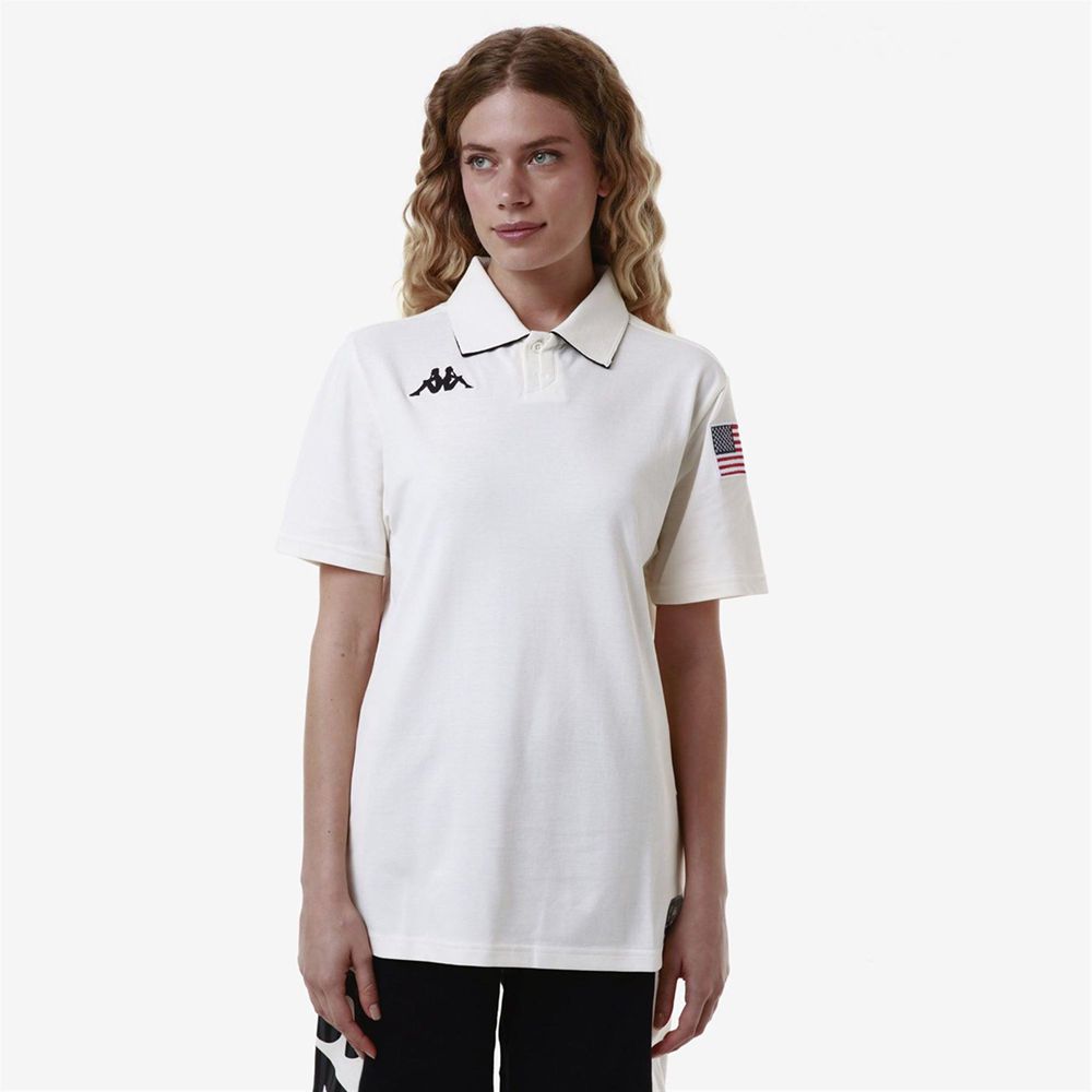 Women Kappa Angat Usa Us Polo Shirt White | 936520-BUO