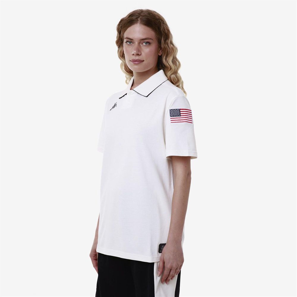 Women Kappa Angat Usa Us Polo Shirt White | 936520-BUO