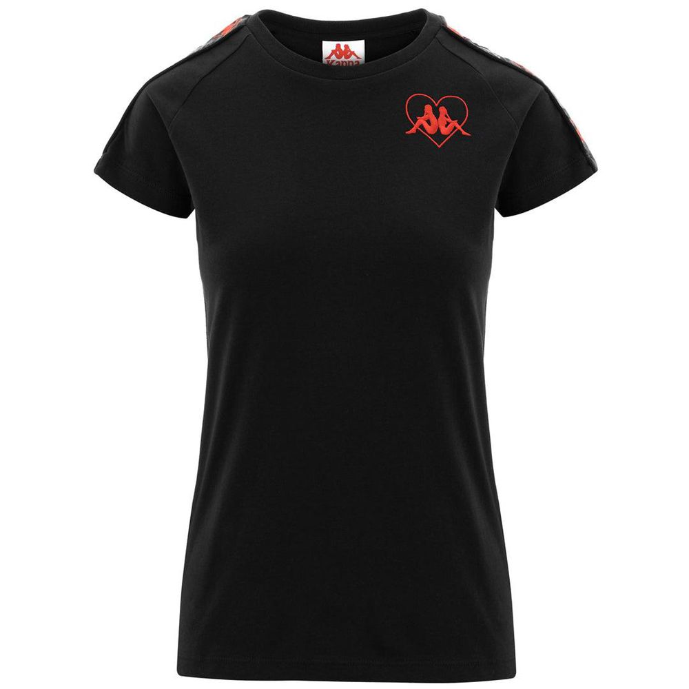 Women Kappa Authentic Lina T-Shirt Black | 162387-XZS