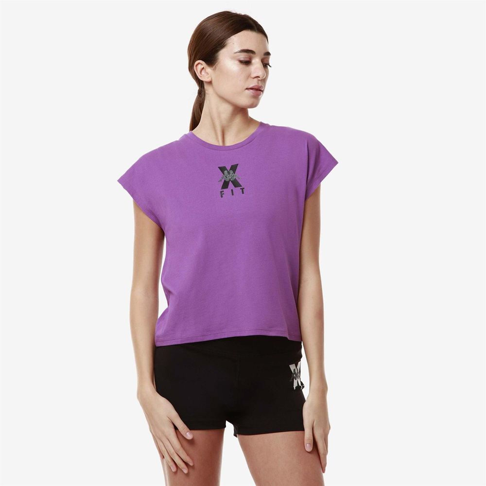 Women Kappa Kombat Wkt Ebura T-Shirt Purple | 876250-BLV