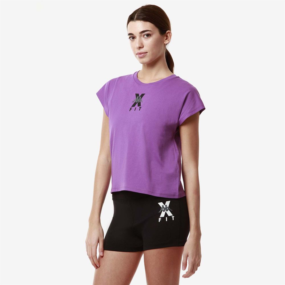 Women Kappa Kombat Wkt Ebura T-Shirt Purple | 876250-BLV