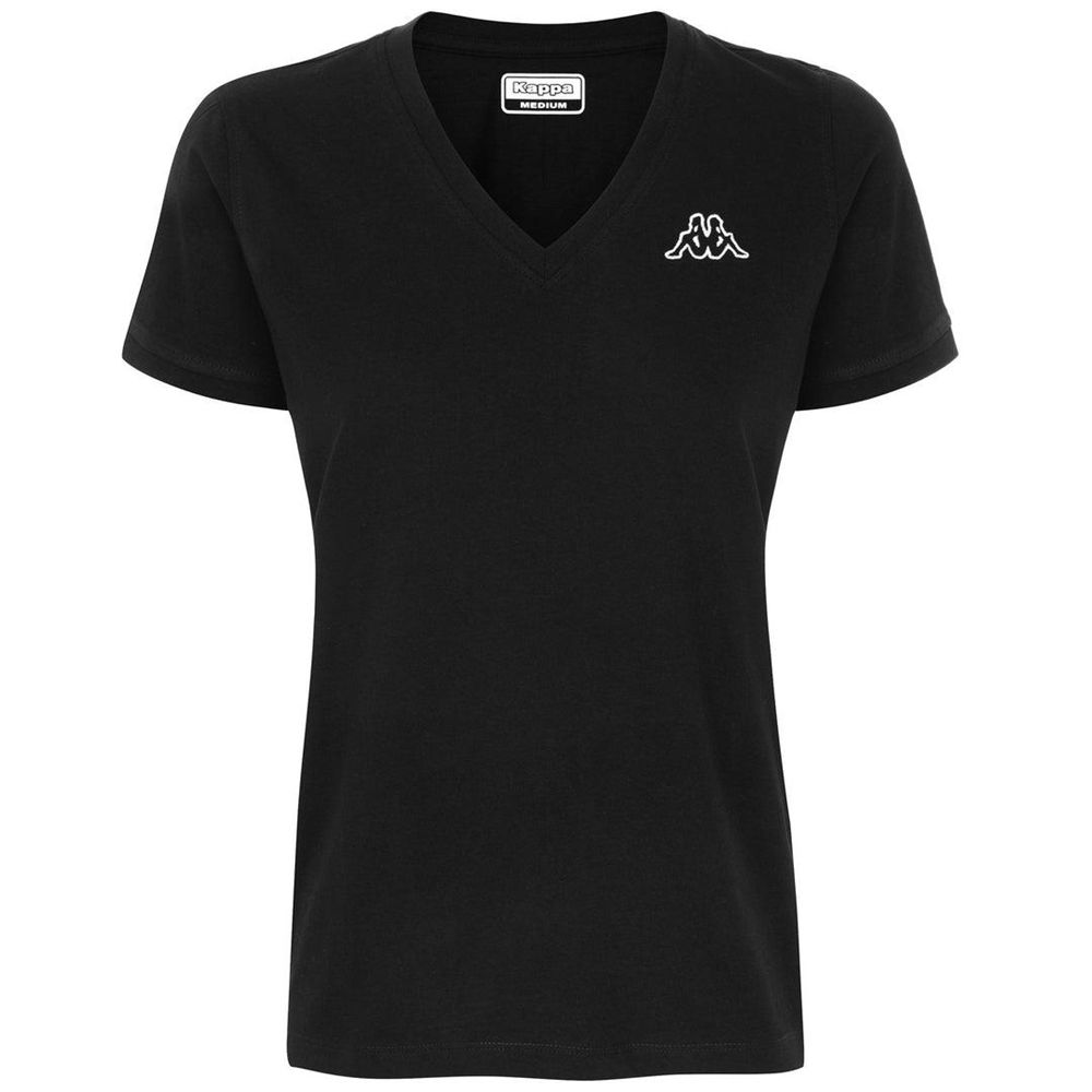 Women Kappa Logo Cabou T-Shirt Black | 243098-IQT