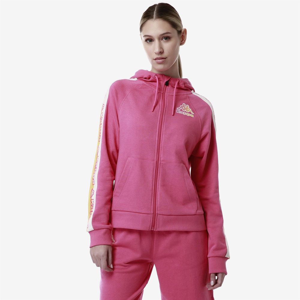 Women Kappa Logo Fiomia Hoodie Pink | 598063-KZM