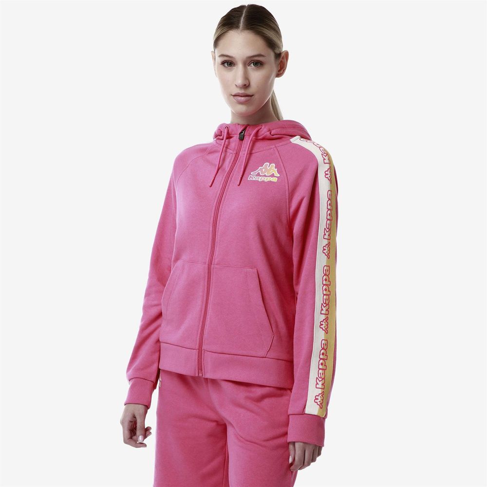 Women Kappa Logo Fiomia Hoodie Pink | 598063-KZM