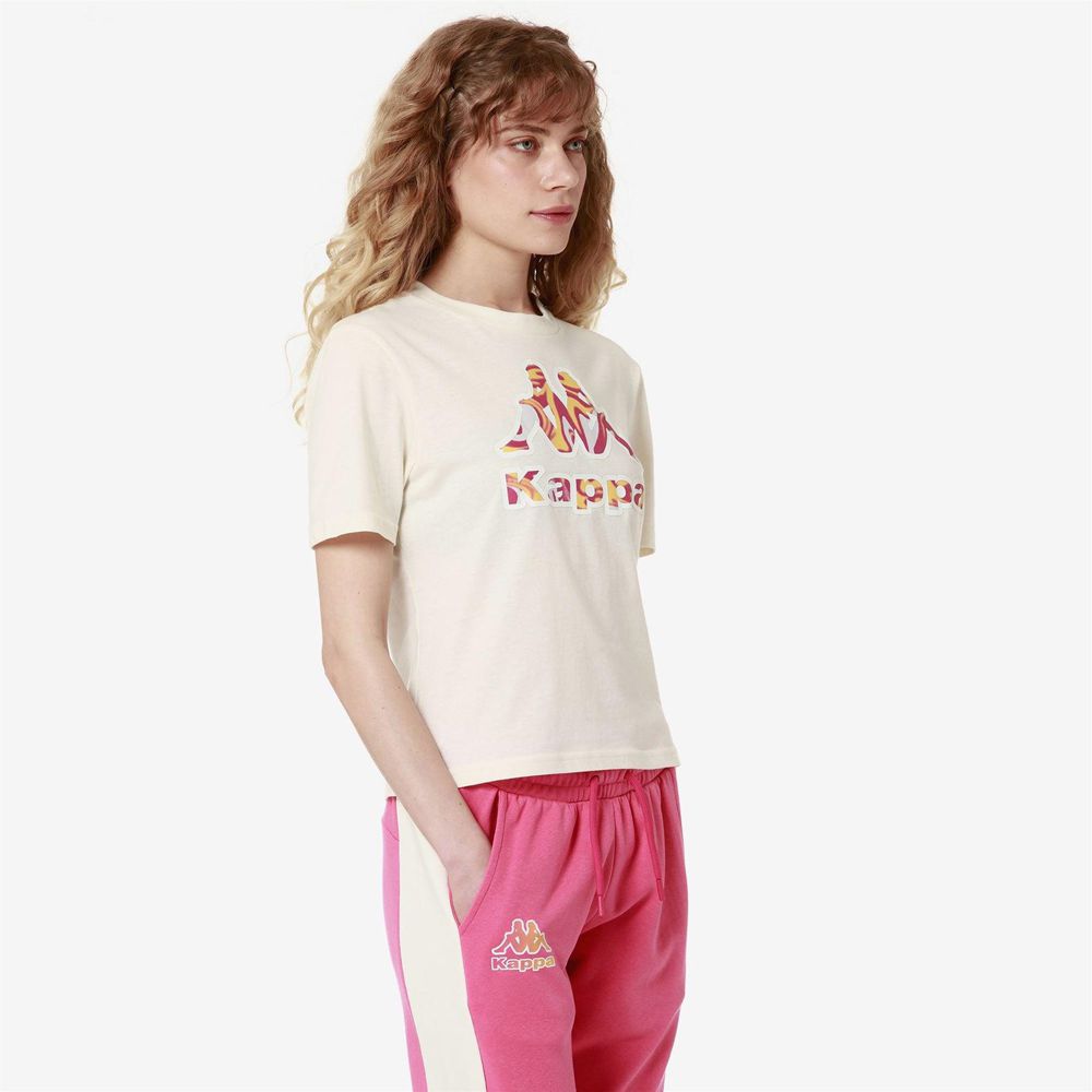 Women Kappa Logo Fiora T-Shirt Pink | 472059-TUH