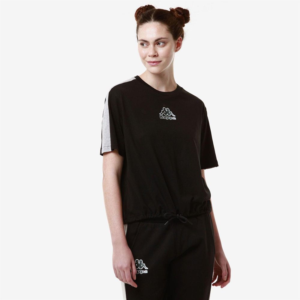 Women Kappa Logo Fleca T-Shirt Black | 690275-BXU