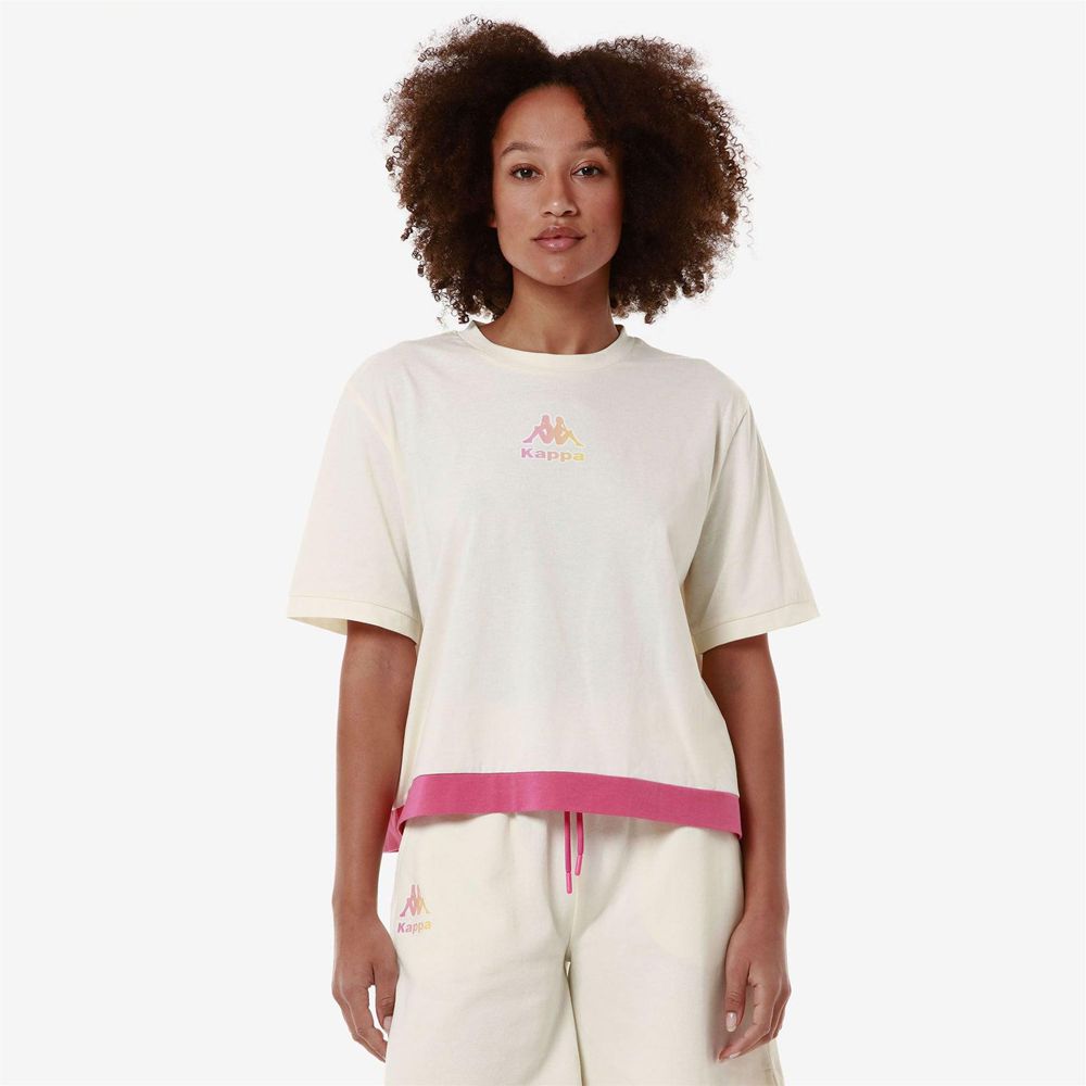 Women Kappa Logo Flussa T-Shirt White | 260473-AEV